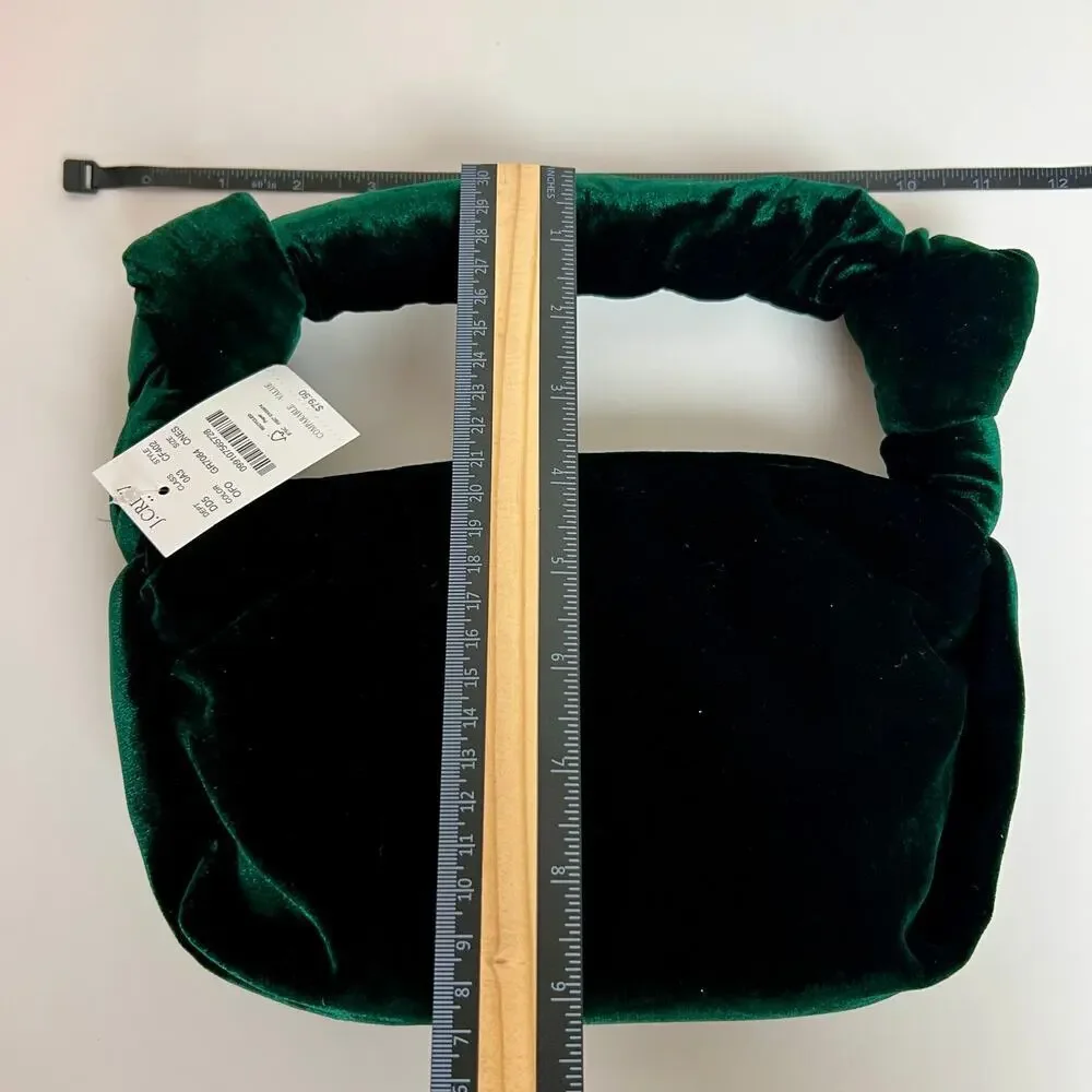 NEW JCrew Women's Velvet Emerald Green Double Knot Hobo Hand Bag in Old Forest